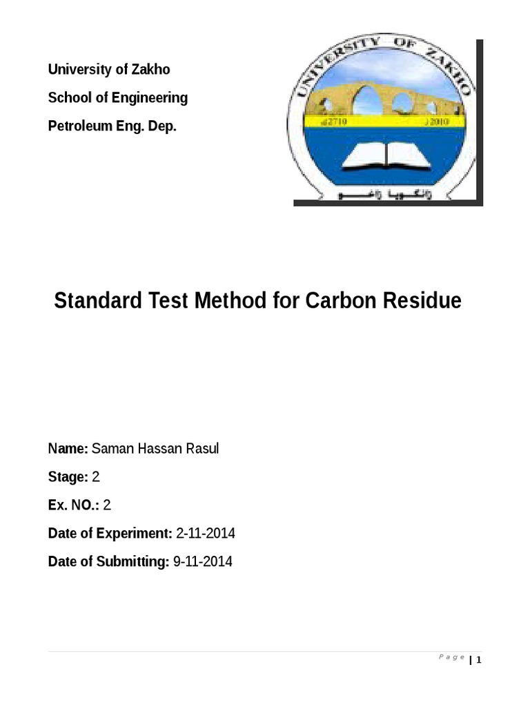 Standard Test Method For Carbon Residue University of Zakho School of