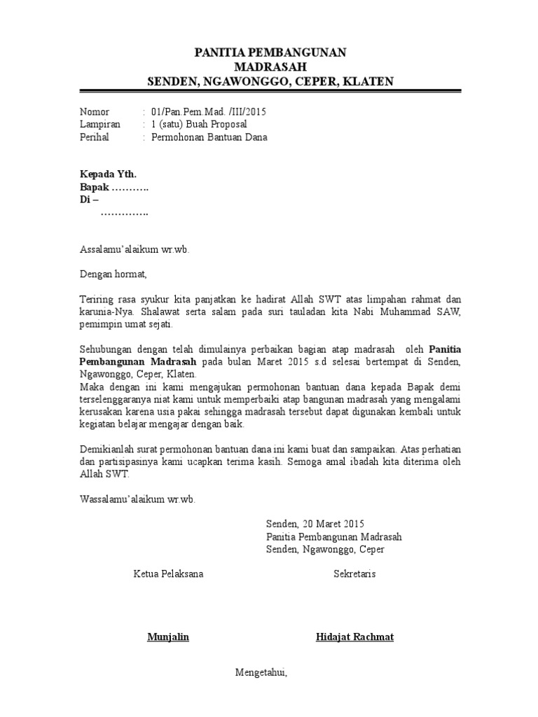 Panitia Pembangunan Madrasah Senden Ngawonggo Ceper Klaten