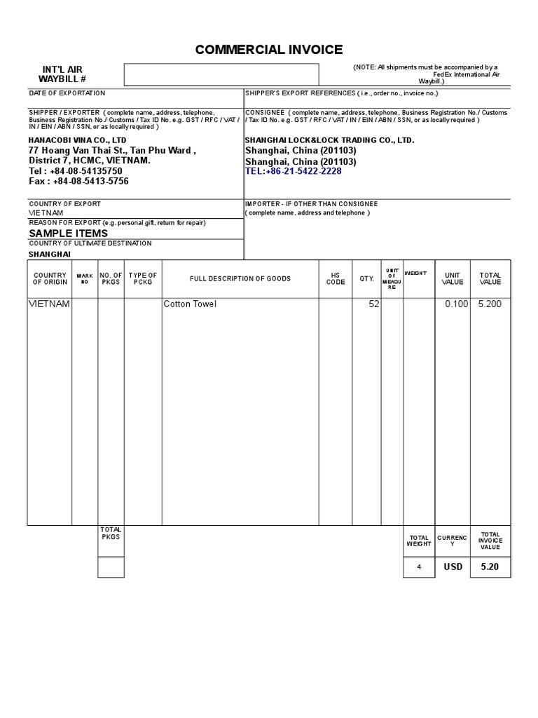 invoice Fedex (3).xls Value Added Tax Textiles