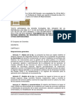 Texto Del Proyecto de Ley 210 de 2013 Senado y Sus Acumulados Aprobado en El Senado en Octubre 18 de 2013