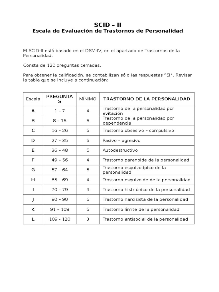 SCID-II: Evaluación de Personalidad | PDF | Toma de decisiones ...