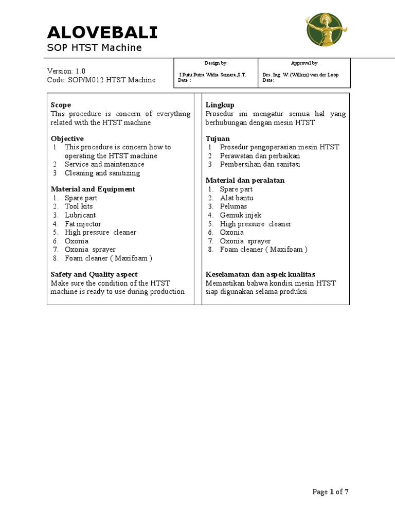 SOP for HTST Machine Operations | PDF | Valve | Machines