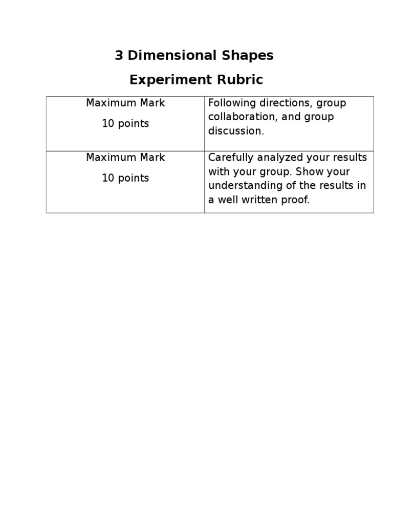 3D Shapes Experiment Rubric Guide | PDF
