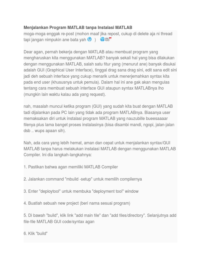 Menjalankan Program MATLAB Tanpa Instalasi MATLAB | PDF | Komputer