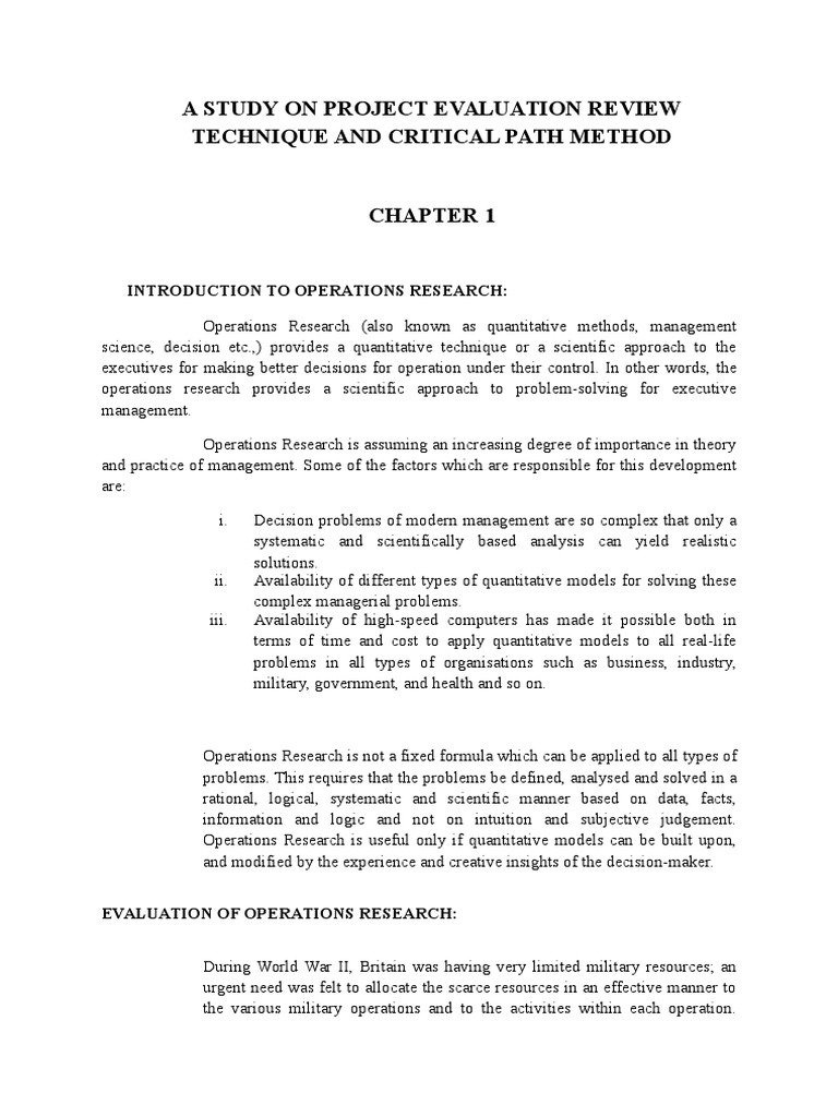 Study On Pert and CPM | PDF | Operations Research | Science