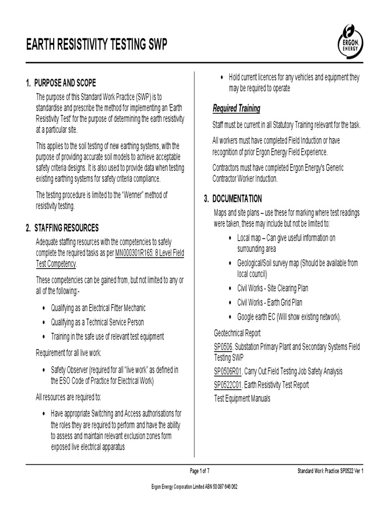 Wenner Method for Soil Resistivity Testing | PDF | Electrical ...