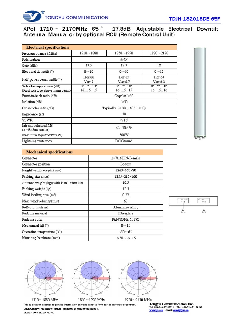 Antenna Specifications GSM TDJH182018DE65F DCS PDF