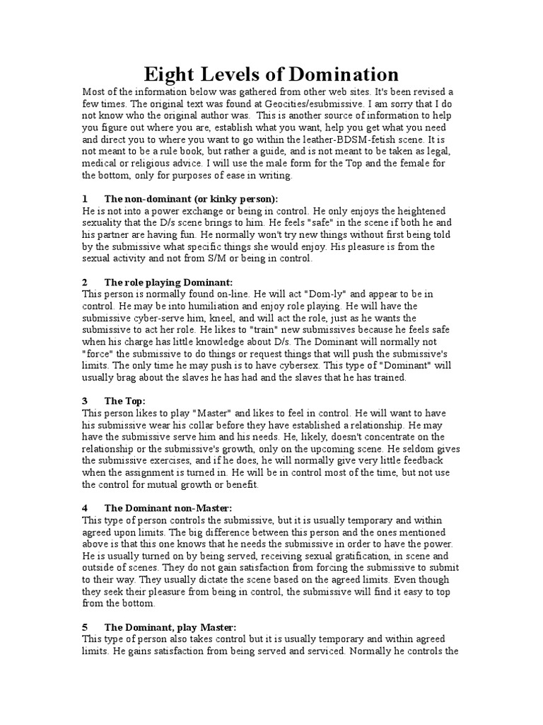Levels of Domination in BDSM | PDF | Bdsm | Dominance And Submission