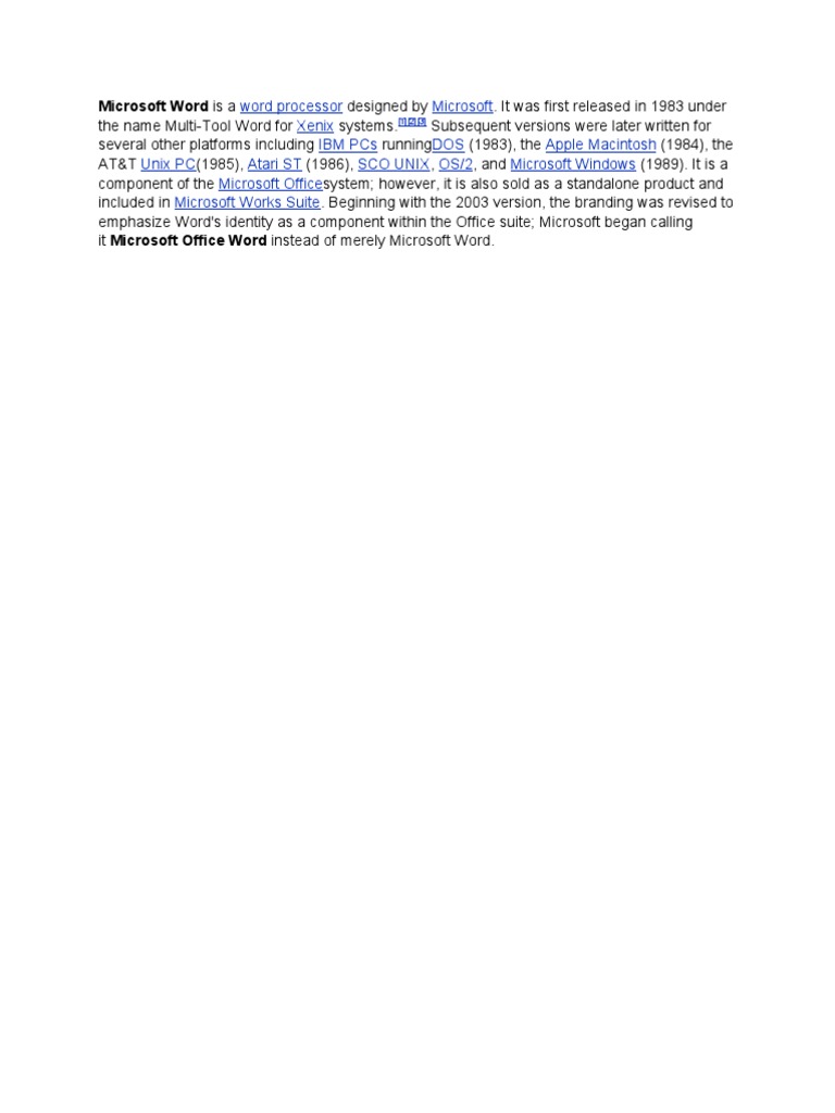 Word Processor Microsoft Xenix Ibm Pcs DOS Apple Macintosh Unix PC ...