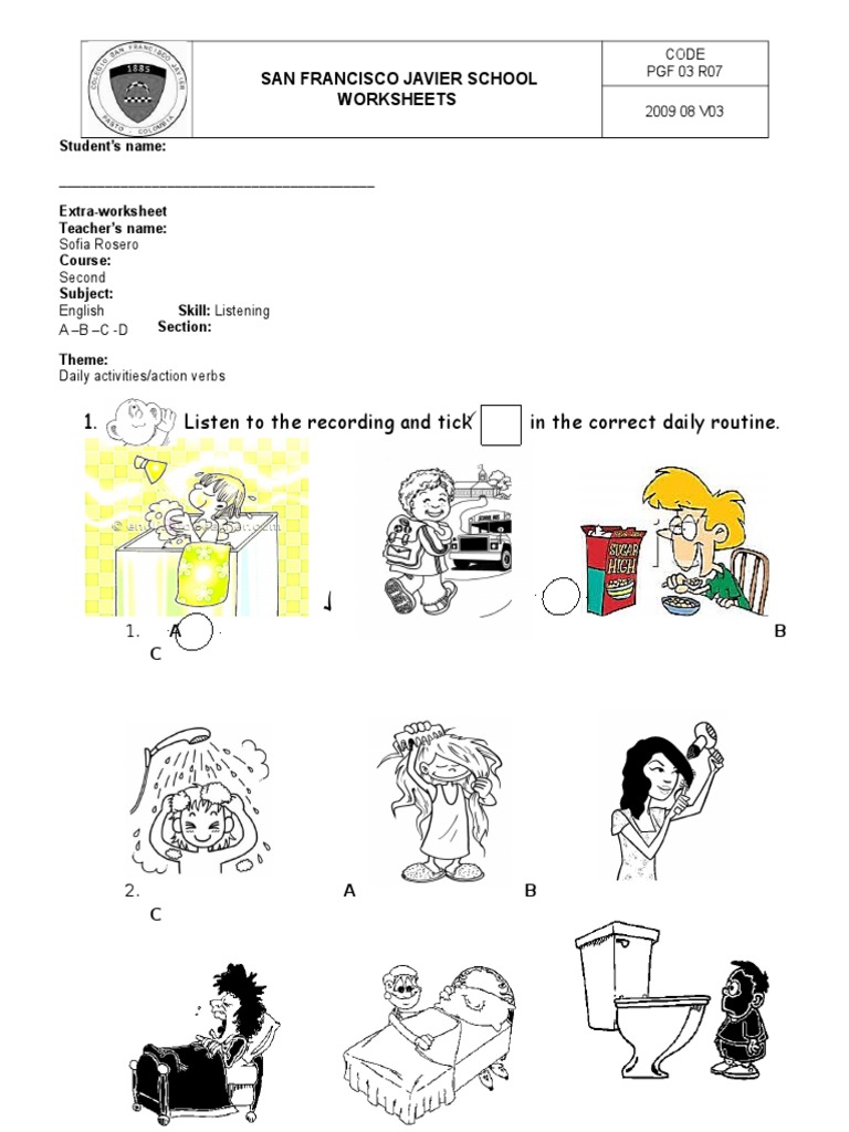 English Listening Worksheet: Daily Activities | PDF