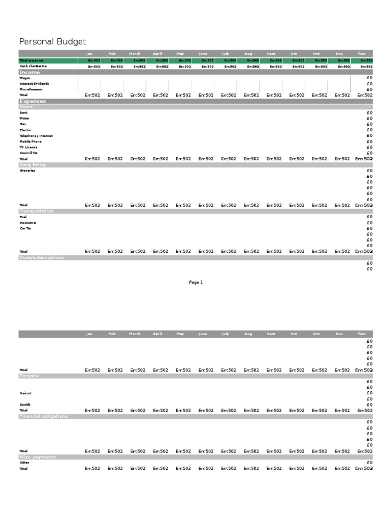 Monthly Personal Budget Tracker | PDF