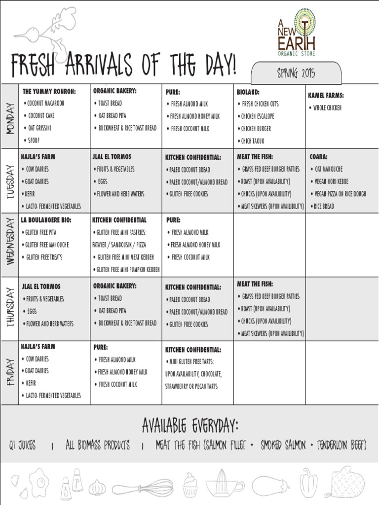 Weekly Menu of Fresh Organic Foods | PDF | Cooking, Food & Wine