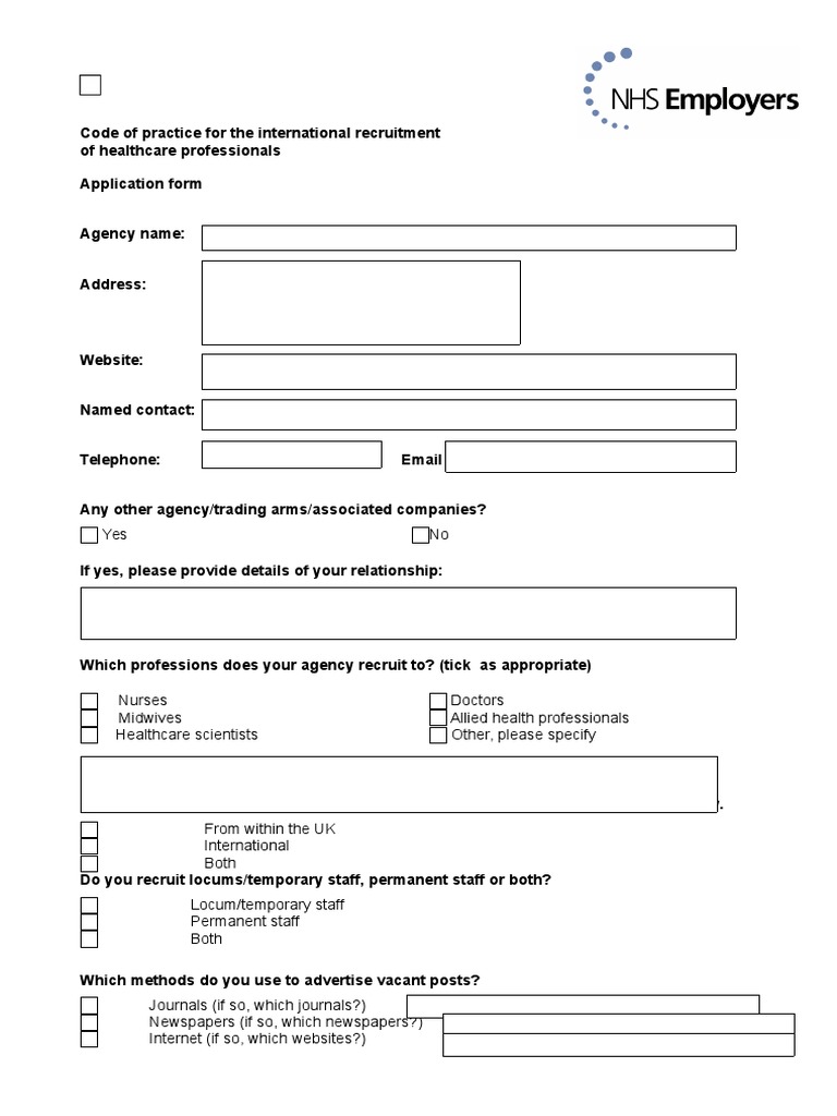 Application Form Recruitment Agency List | PDF | Health Professional ...