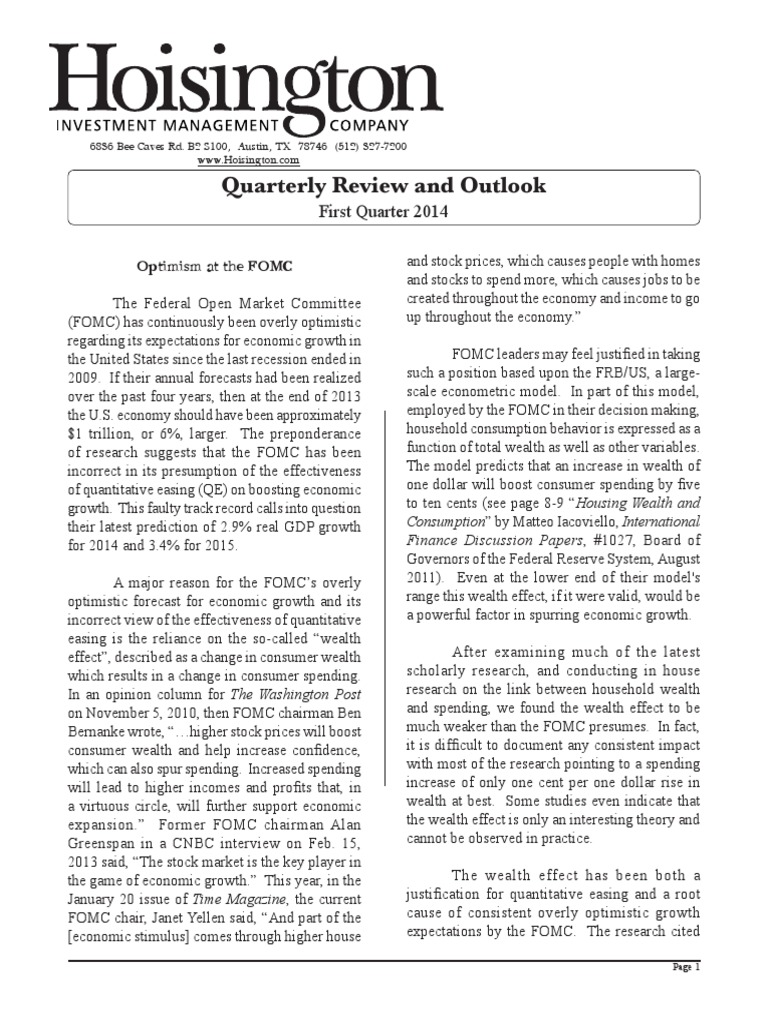 Lacy Hunt Hoisington Quartely Review Q1 2014 PDF