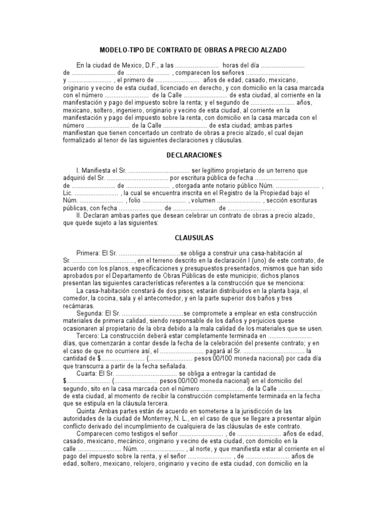 Obra a Precio Alzado México Impuestos