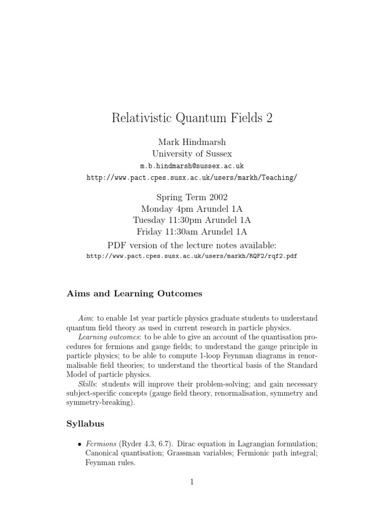 Relativistic Quantum Fields Course Outline | PDF | Gauge Theory | Field ...