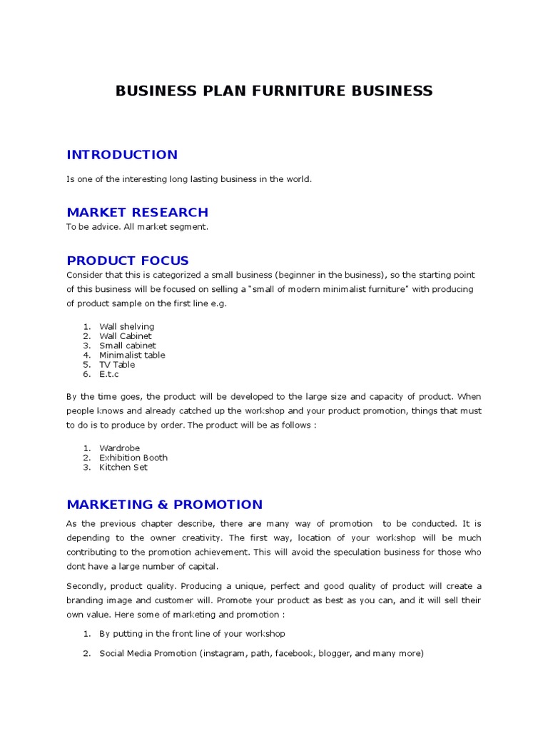 Business Plan of Furniture Workshop | PDF | Profit (Accounting) | Expense