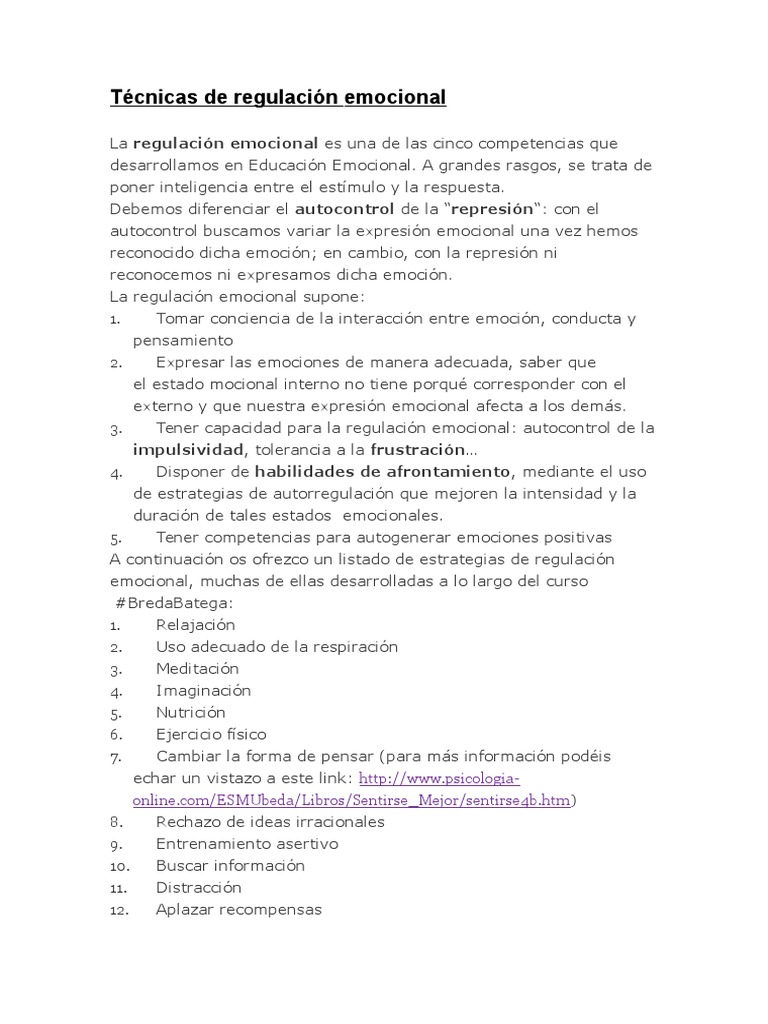 Técnicas de Regulación Emocional | PDF