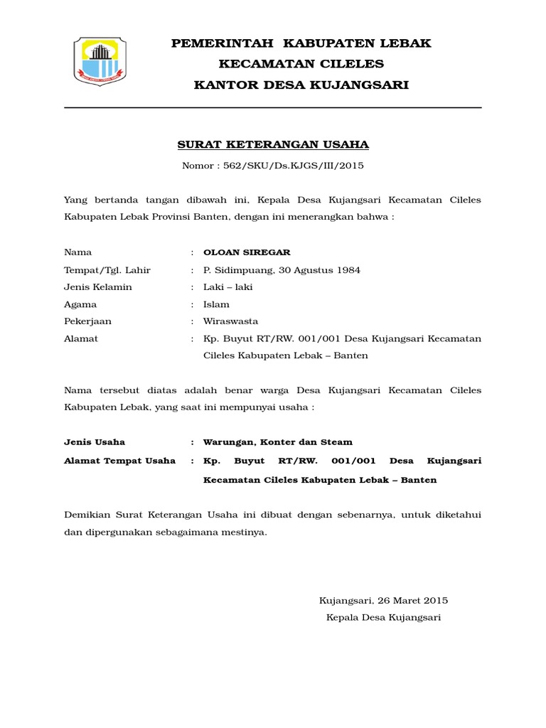 Surat Keterangan Usaha