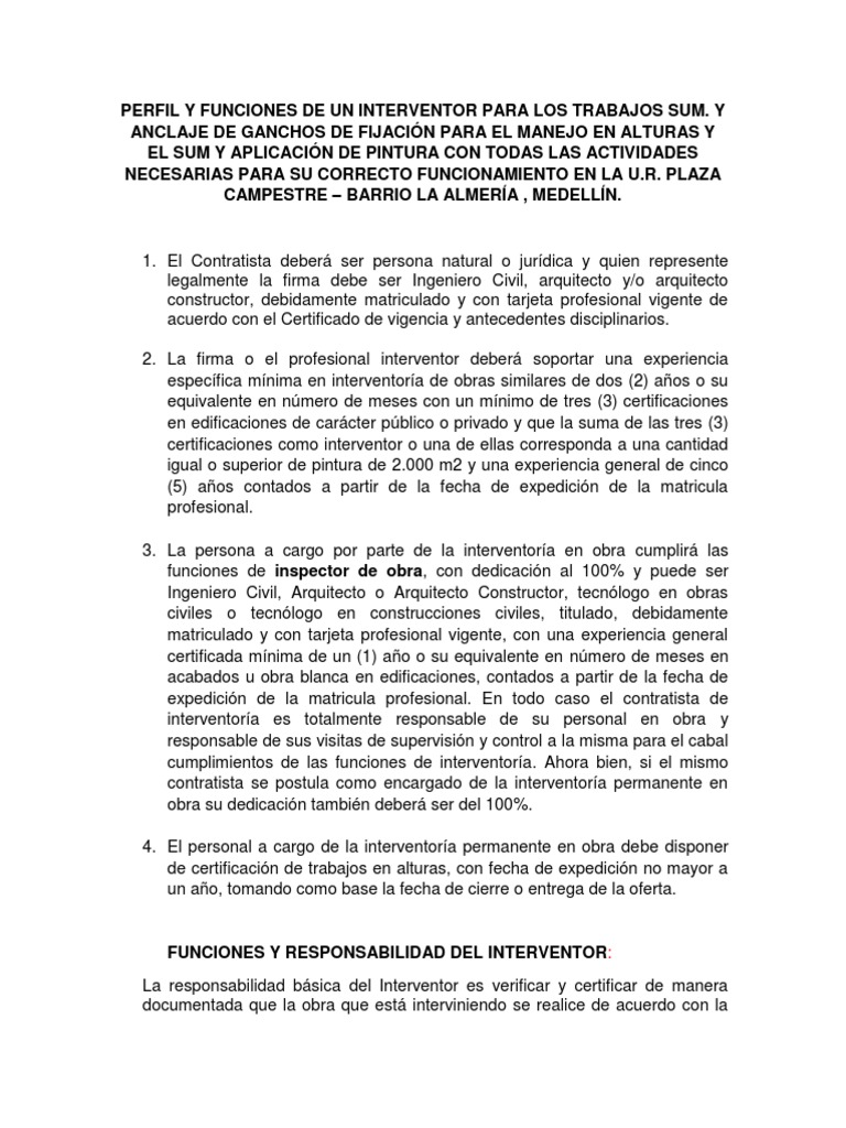 Funciones del Interventor de Obra | PDF | Arquitecto | Calidad (comercial)