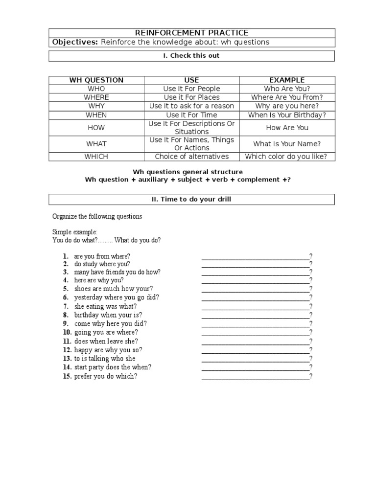 Mastering WH Questions Practice | PDF | Career & Growth | Self-Improvement