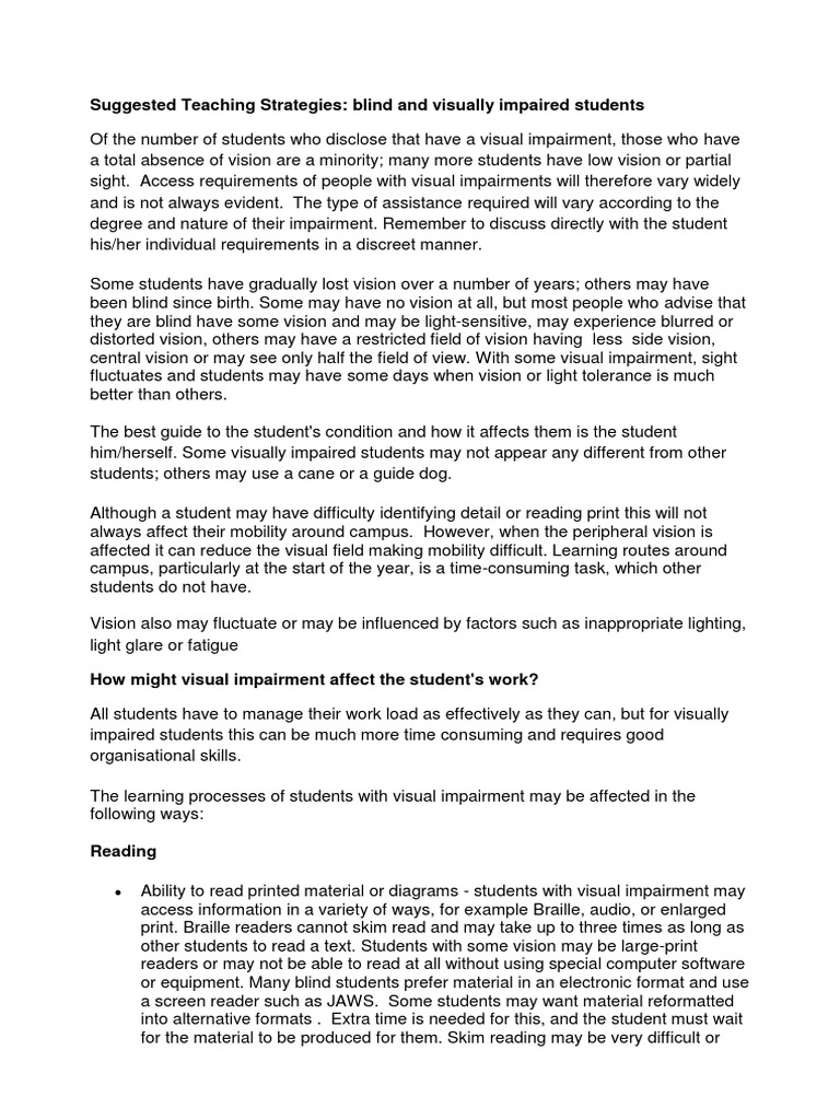 Teaching Strategies for Visually Impaired Students | PDF | Visual ...