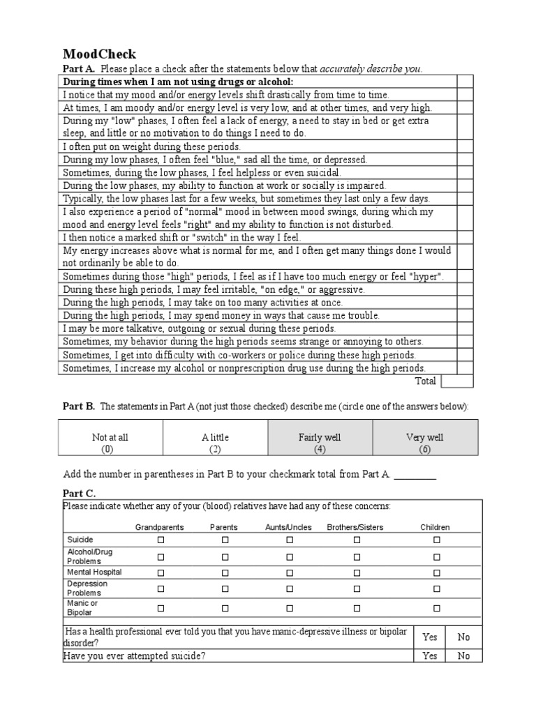 Moodcheck Bponly Pdf Bipolar Disorder Mania