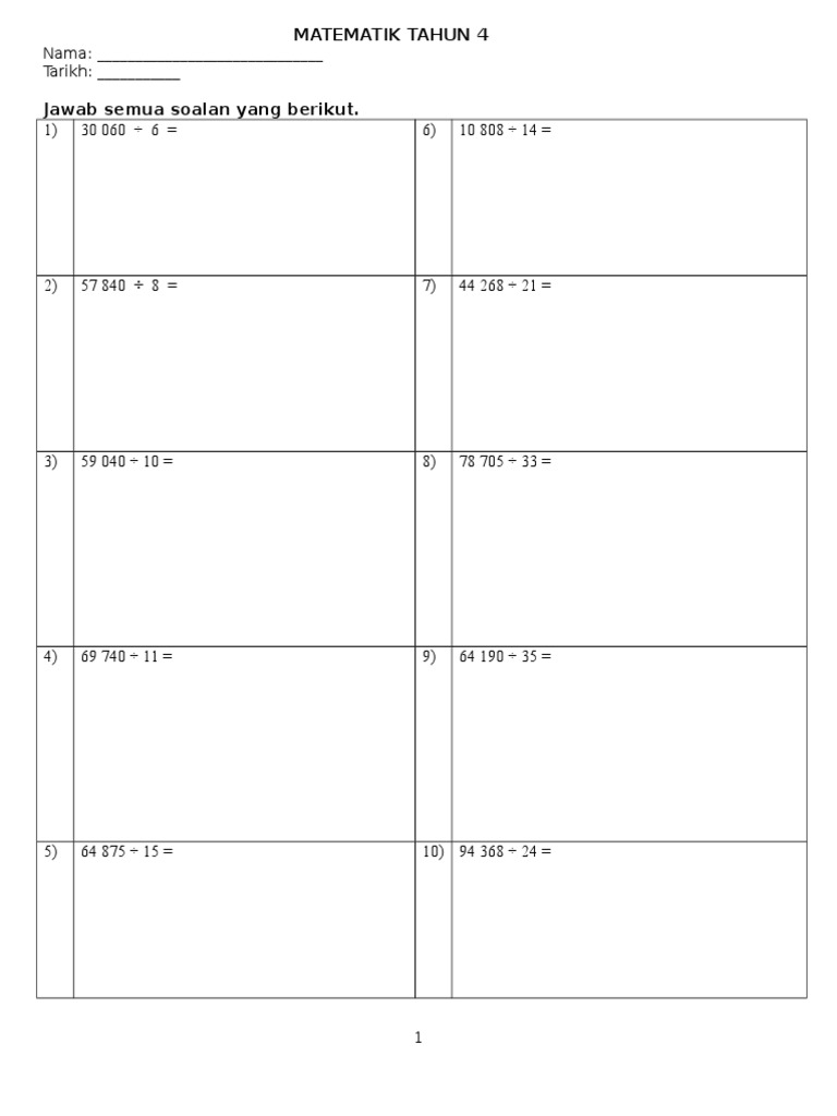 Soalan Bahagi Tahun 4 Pdf