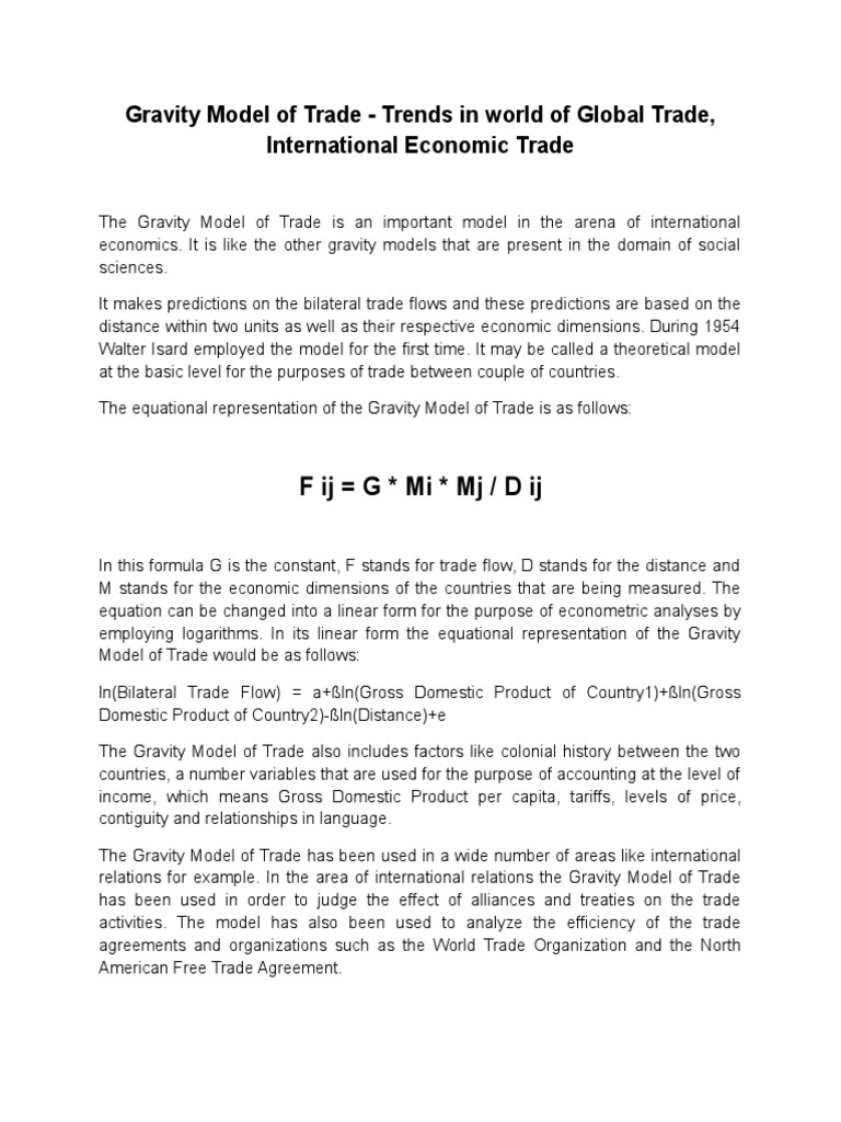 Gravity Model Of Trade - 
