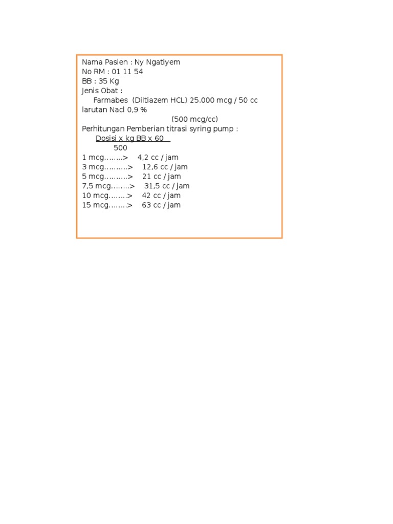 Dosis Diltiazem untuk Syringe Pump | PDF | Wellness | Science & Mathematics