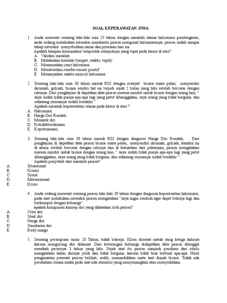 SOAL KEPERAWATAN JIWA