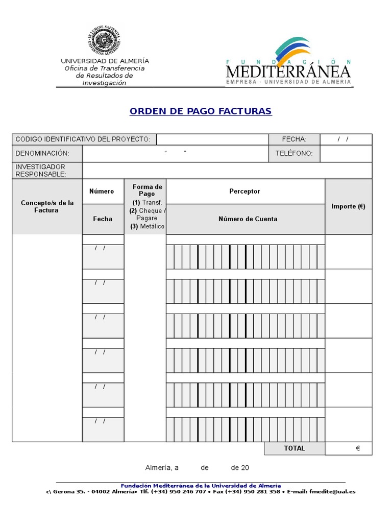 Modelo Orden de Pago Facturas | PDF