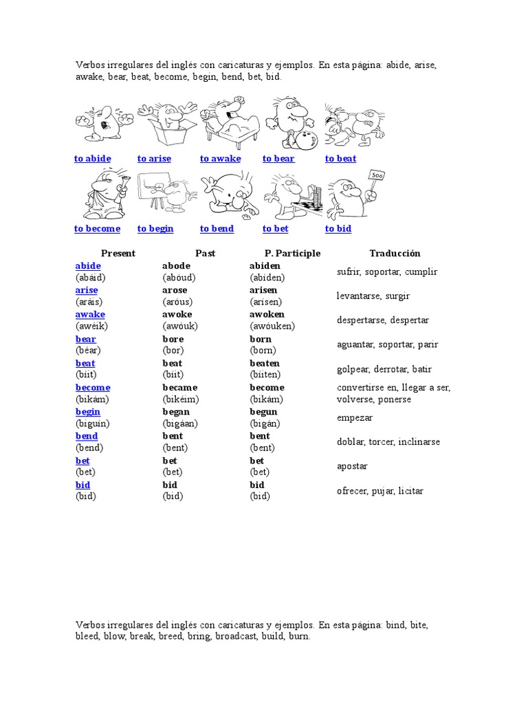 Verbos Irregulares en Inglés con Dibujos | PDF | Mecánica del lenguaje ...