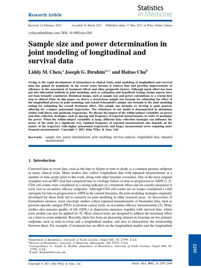 Sample Size and Power Determination in Joint Modeling of Longitudinal ...