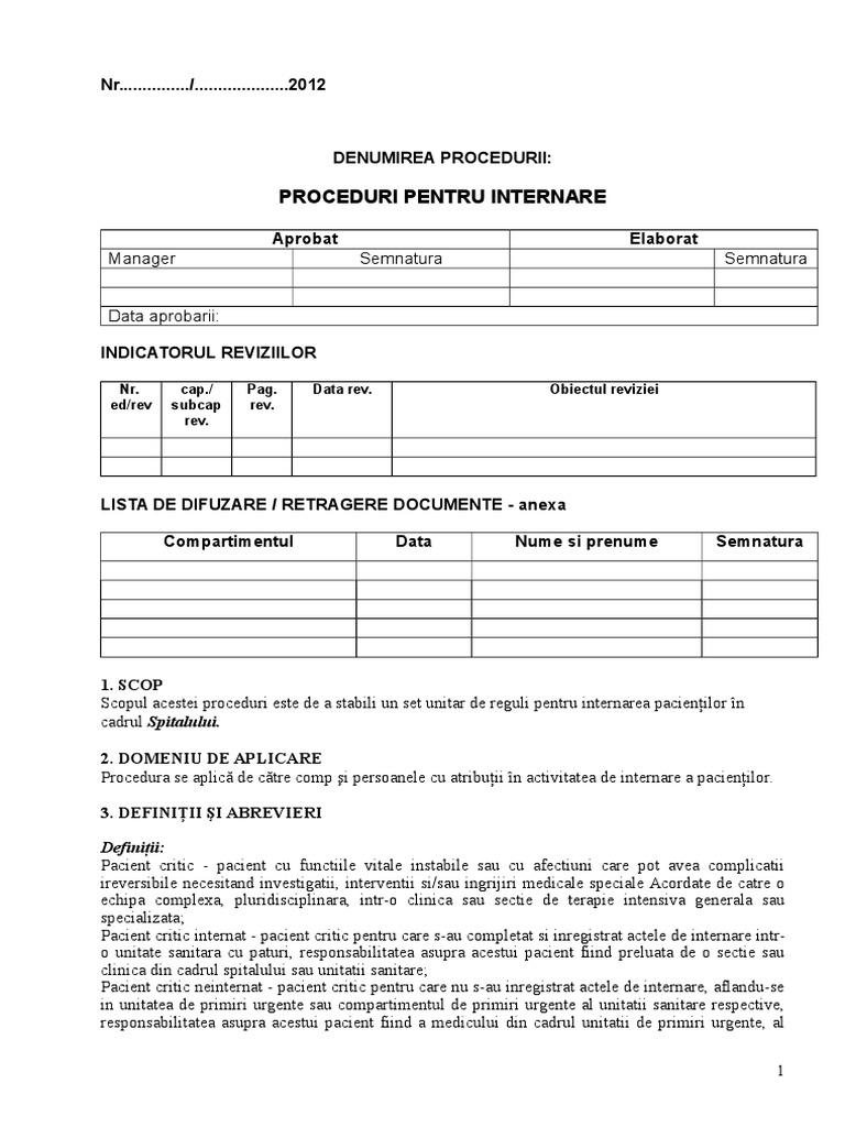Proceduri Pentru Internare | PDF