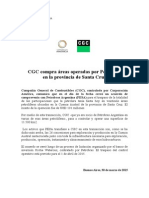 Comunicado de CGC anunciando la compra de áreas de Petrobras en Argentina