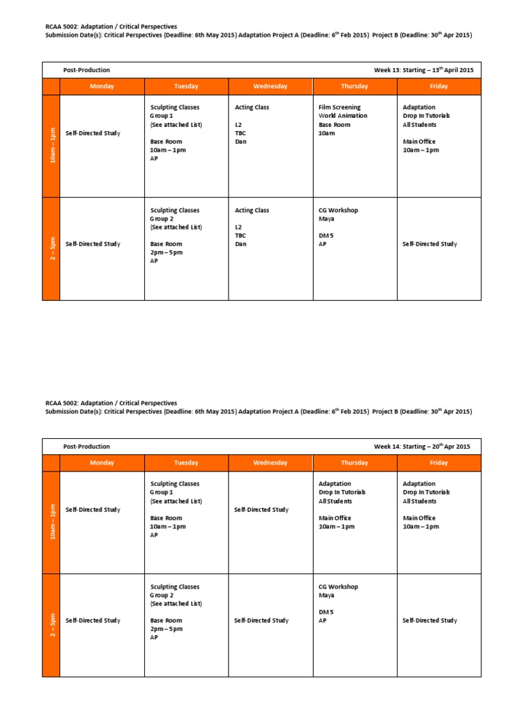 RCAA 5002: Adaptation Course Schedule | PDF