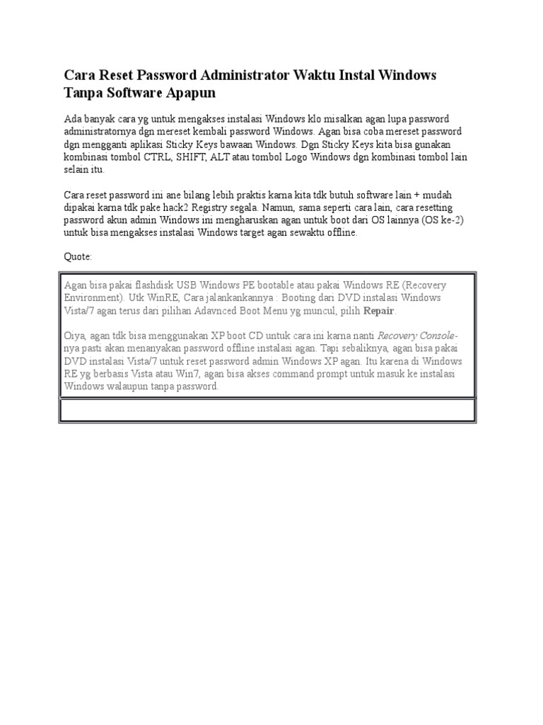 Reset Password Administrator Windows 10 | PDF