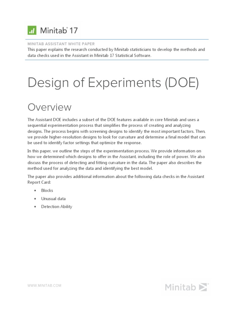 Minitab Assistant DOE Methodology Guide | PDF | Experiment | Effect Size