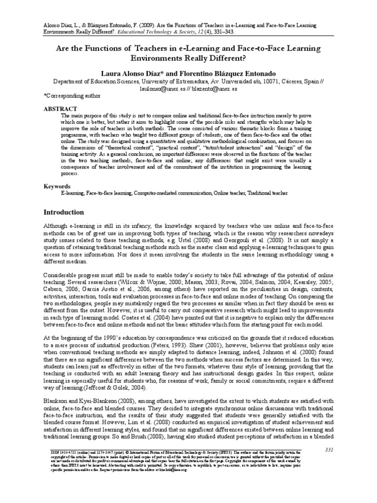 Are The Functions of Teachers in E-Learning and Face-to-Face Learning ...