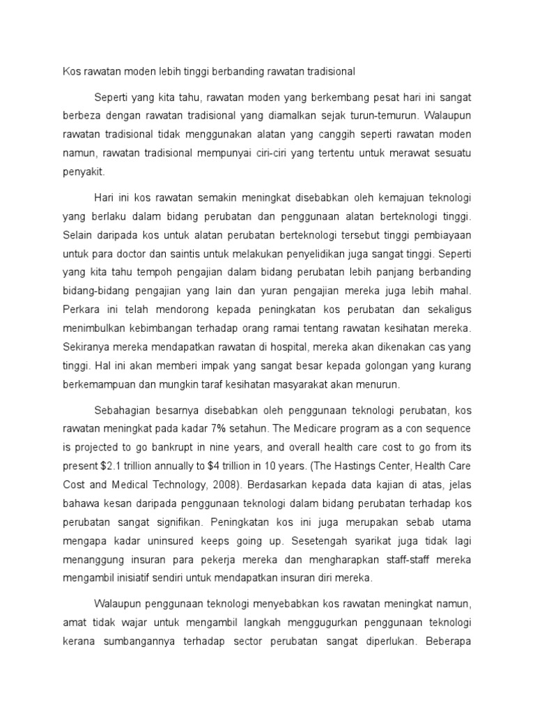 Kos Rawatan Moden Lebih Tinggi Berbanding Rawatan Tradisional Pdf