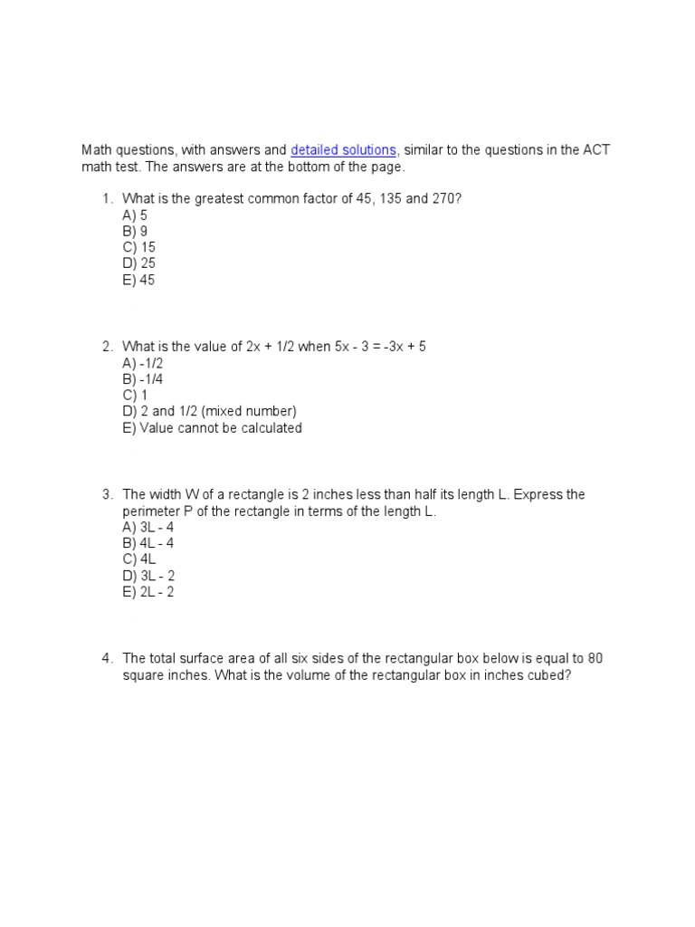 Act 30 Math Questions 1 Pdf Rectangle Euclidean Plane Geometry