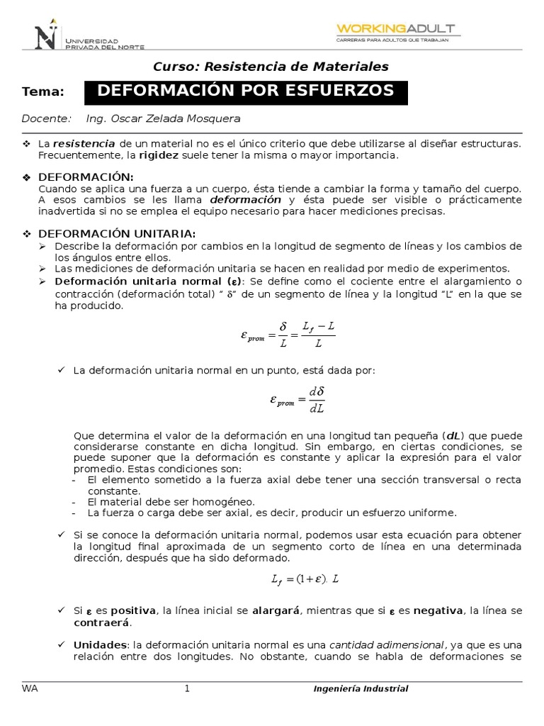 Clase 3 Deformación Unitaria Normal Pdf Elasticidad Física