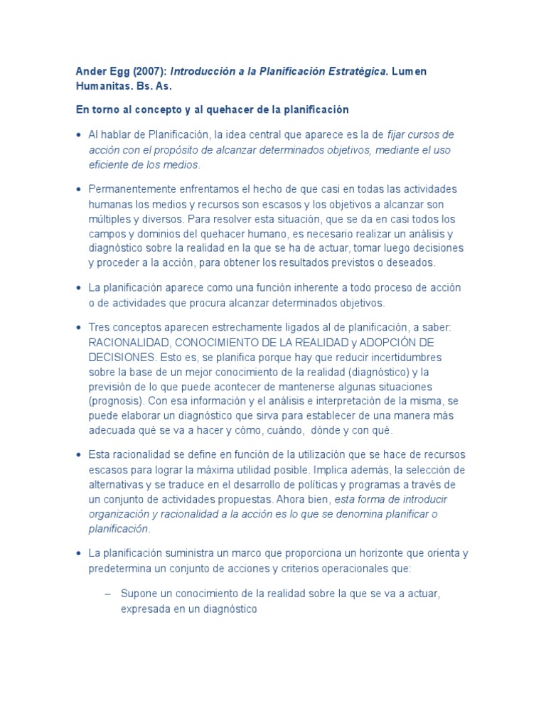 Introducción a la Planificación Estratégica | PDF | Racionalidad ...