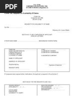 Form 13a. Request For Availability of Name. (Companies Regulations, 1966 - P.U