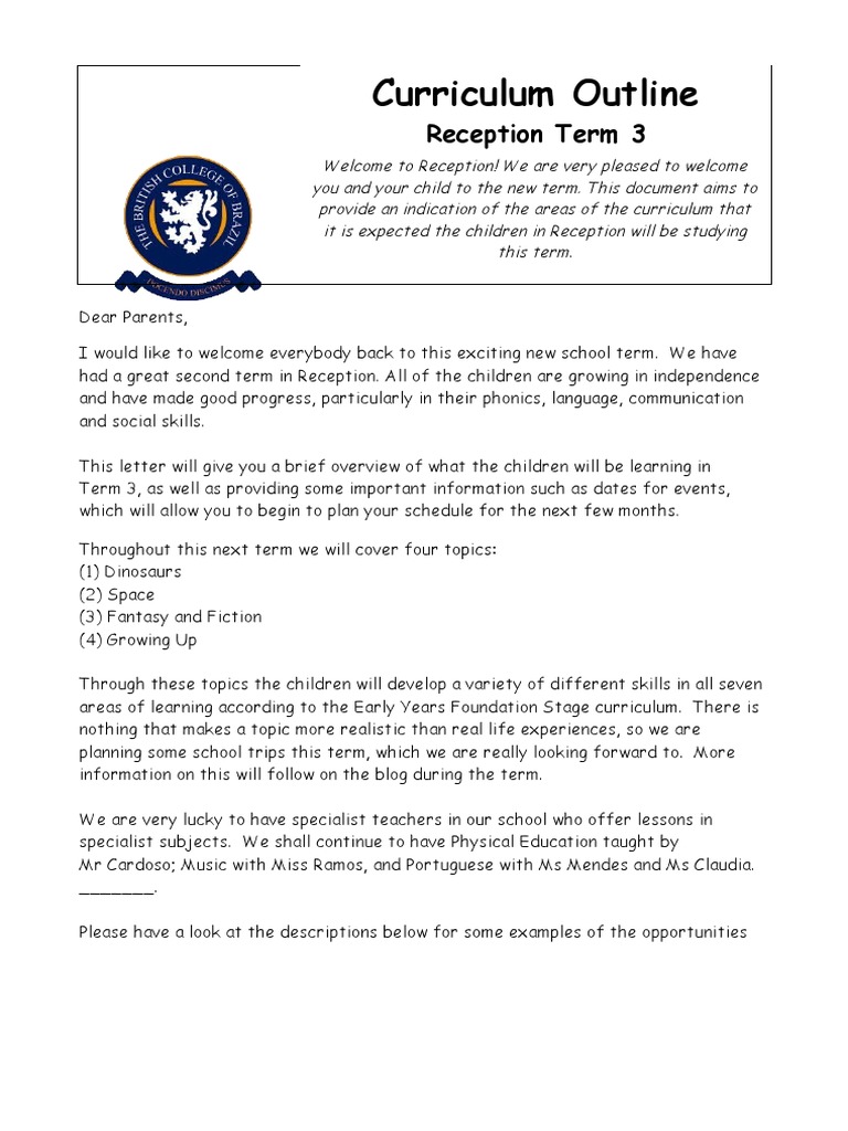Reception Term 3 Curriculum Overview | PDF | Curriculum | Cognitive Science