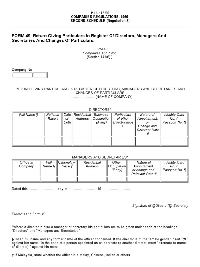 Form 49 Notification Of Change In The Register Of Directors Secretaries And Managers Section 58 Com Pany No 10 Cm 15 Cm Companies Act 2016 Course Hero