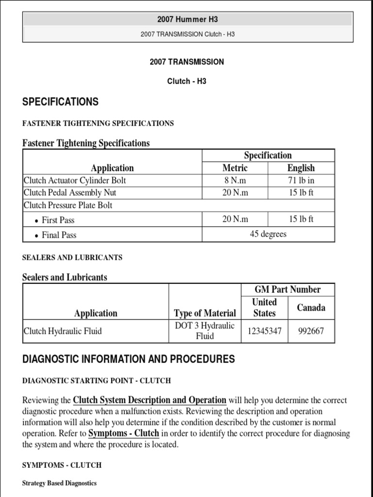 Hummer H3 Clutch PDF