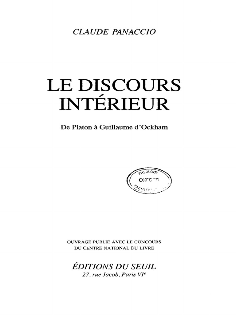 Claude Panaccio - Le Discours Intérieur de Plato | PDF