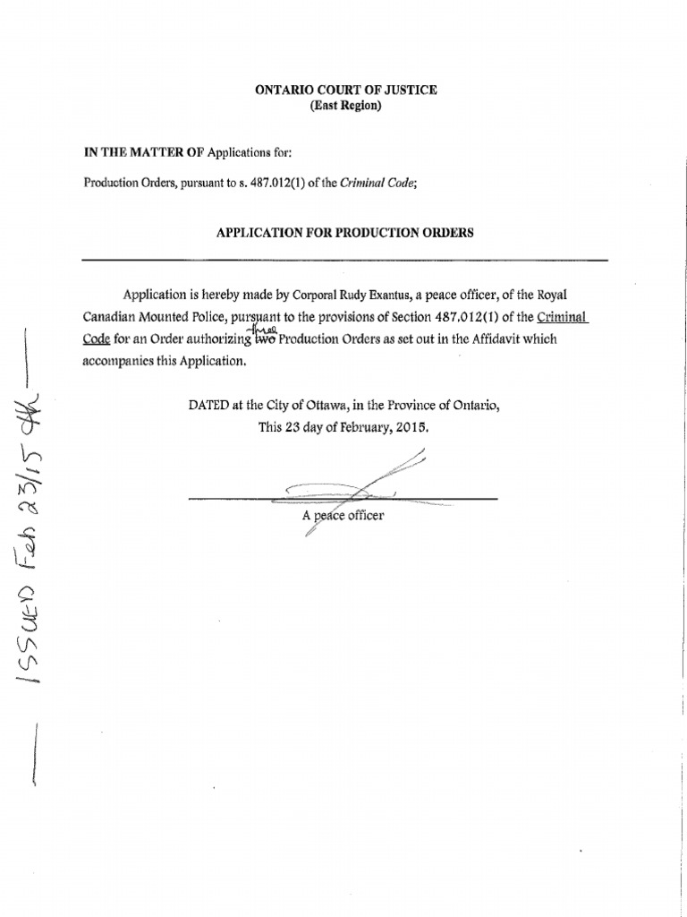 RCMP Information To Obtain Order | PDF